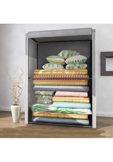 Dzgn Home Çelik Metal Borulu Yorgan Hurcu Yüklük Gardırop-gri Gri