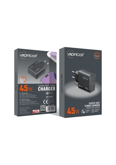 Apricot Apc-u445/b 45w Gan Siyah Hızlı Ev Şarj Adaptörü