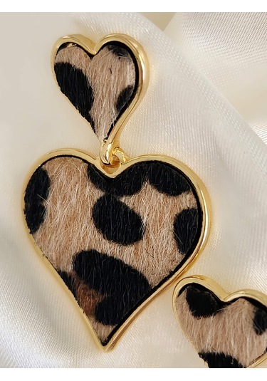 Leopar Kalp Sallantılı Model Küpe Leopar Desenli Çok Renkli