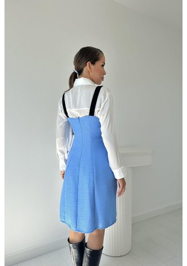 Mavi Siyah Süs Cepli Askılı Elbise siyah