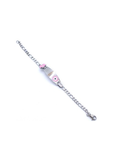 Bebek Bileklik Çelik Pembe Nazar Boncuklu Modelblk-959 Gümüş