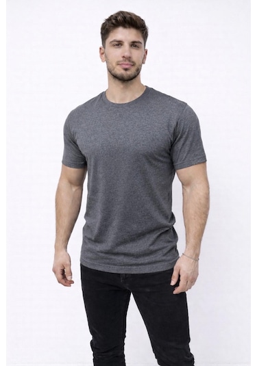 Axxel Erkek Gri Melanj Kısa Kollu Bisiklet Yaka T-shirt-d677 Gri Melanj