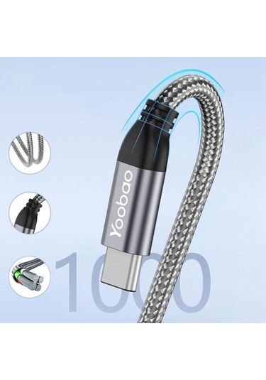 Pazly Yoobao V22 Seri 3 1 Usb Type-c / Lightning / Micro Geri Çekilebilir Veri Kablosu 3a Hızlı Şarj Naylon Örgülü Kablo