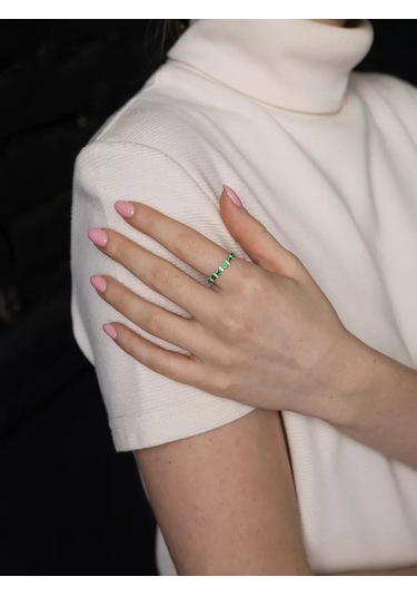 Lapshov 925 Ayar Gümüş Zümrütlü Ring Yol Yüzü 11221095 Yeşil