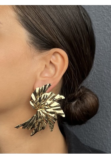 Kanatlı Altın Renkli Büyük Küpe Çok Renkli