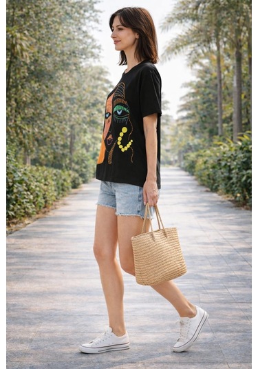 Alexandergardi Alexandergardı Baskılı Basic Kadın T-shirt Siyah