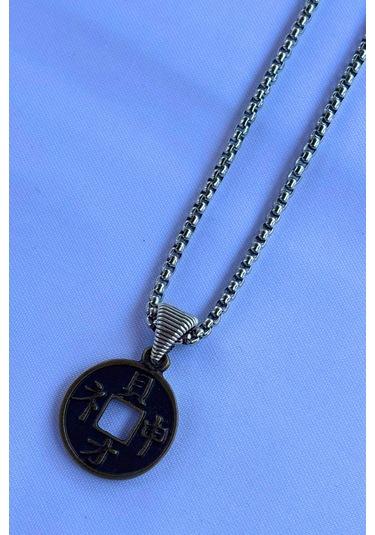 Şans Parası El İşçiliği Paslanmaz Çelik Zincir Erkek Kolye Gümüş