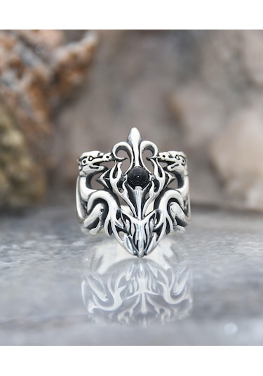 Prestij Gümüş Ejderha Figürlü 925 Ayar Gümüş Erkek Yüzüğü
