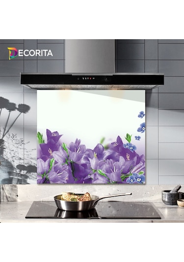 Decorıta Cam Ocak Arkası Koruyucu | Mor Çiçek