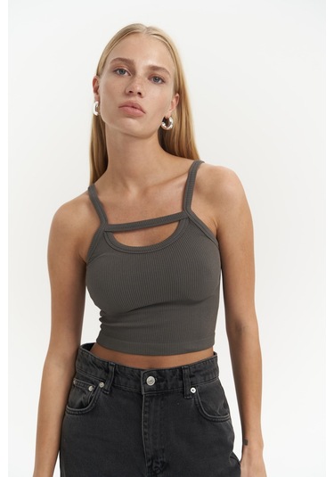 Noam Antrasit Ön Detay Fitilli Crop Antrasit