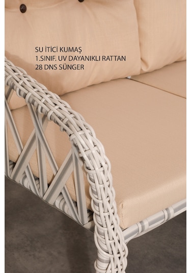 Lumisgarden Neva Rattan Bahçe Takımı 2+1+1 +masa Bej