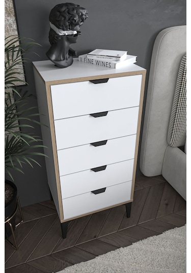 Sarmobi Arden 5 Çekmeceli Şifonyer , Çamaşırlık Beyaz