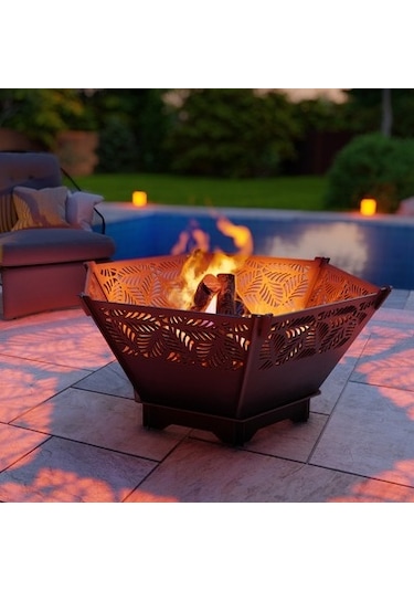 Portatif Altıgen Ateş Çukuru Bahçeniz İçin Dekoratif Siyah