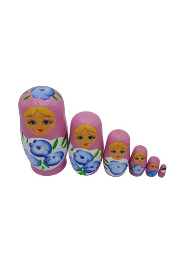 Ahşap Matruşka Bebek Altılı Set Gül Pembe