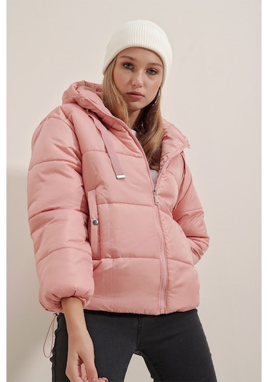 Bigdart 5117 Kapşonlu Şişme Mont - Pudra 001