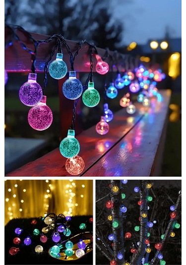 Technosmart 30 Ledli 8 Modlu Solar Kristal Top Rgb Işık Bahçe Aydınlatma Dekorasyon Güneş Enerji