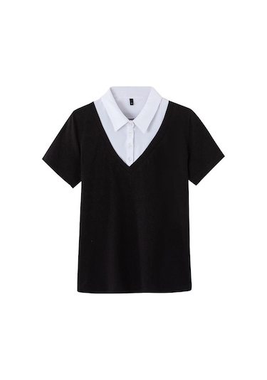 Yeşil Pamuk Yaz Yeni Kısa Kollu Kadın Gömlek Kadın Sahte Iki Kadın Ince Turn Down Yaka Gömlek Za Tops Yeşil