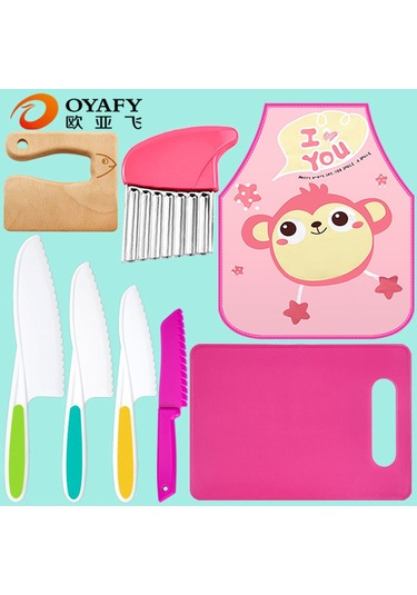 Reedark Çocuklar İçin Eğlenceli Ve Güvenli Mutfak Seti: Plastik Meyve Bıçağı, Patates Kesici, Önlük Ve Kesme Tahtası 8 Parça Diğer