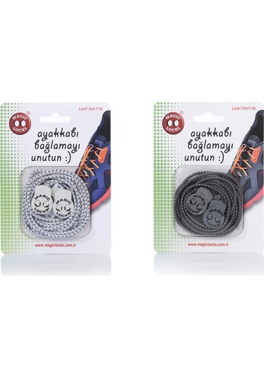 Magic Locks Yuvarlak Akıllı Ayakkabı Bağcık 2'li Set Beyaz-Gri