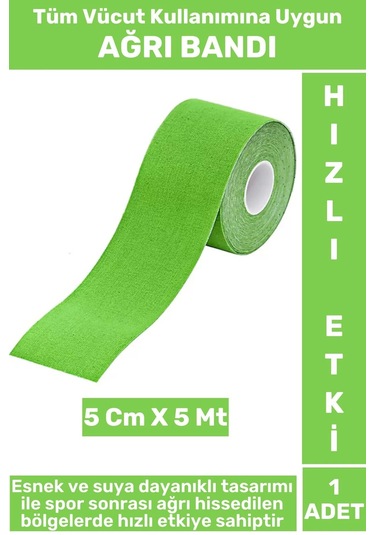Premium Hızlı Etki Kas Bel Bacak Kol Boyun Sırt Omuz Karın Kalça Spor 5 Metre Isı Ağrı Bandı Yeşil