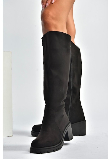 Fox Shoes V726800202 Siyah Süet Kalın Topuklu Klasik Kadın Çizme Siyah-Süet Fox Shoes V726800202 Siyah Süet Kalın Topuklu Klasik Kadın Çizme Siyah-Süet