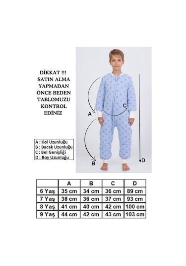 Erkek Çocuk Uyku Tulumu 6-9 Yaş Kalın Elyaf Dolgulu Premium Kalite 2.5 Tog-mavi-siyah-beyaz Mavi - Beyaz