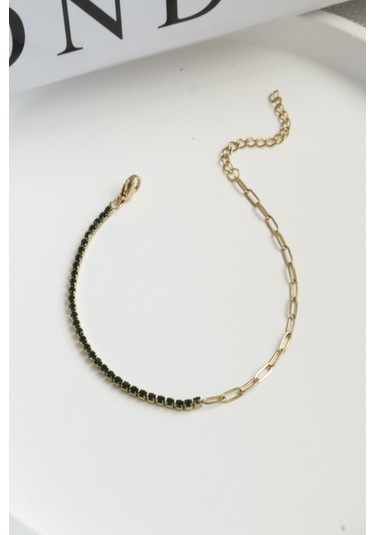 Kadın Çelik Bileklik İnce Suyolu Elips Mix Zincir Bileklik Yeşil