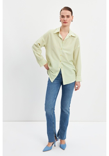 Stella Pulvis Sarı Oversize Çizgili Gömlek Sarı