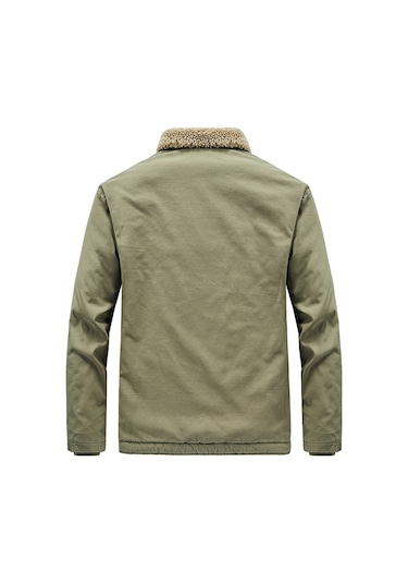 Erkek Kışlık Kalın Kürk Yakalı Polar Ceket Yeşil