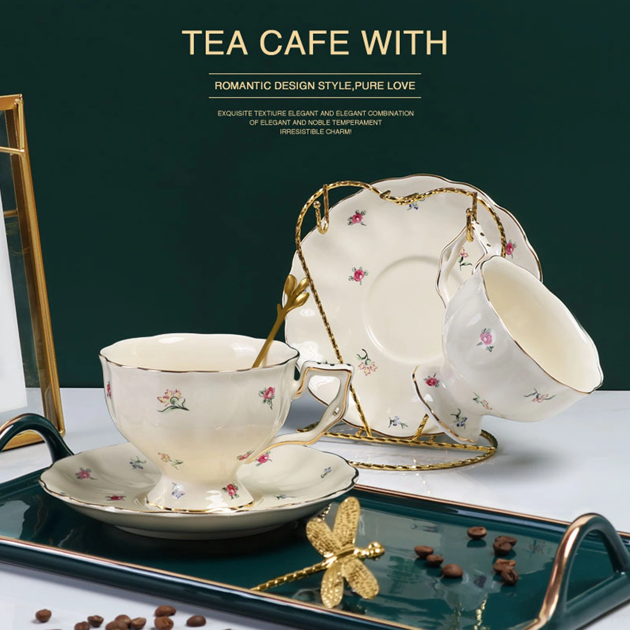 Moveevo Porselein Kupa Seti 250ml - Büyük Kapasiteli, Gümüş Kenarlı, Fincan+tabak+kaşık, Kahve/çay İçin, Restoran Kalitesi Beyaz