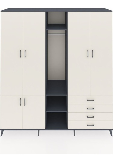 Kronos Dolap 14 Raflı 4 Çekmeceli Tek Askılı 220x59x243 Antrasit-aytaşı/aytaşı Aytası/aytası