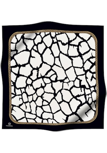 Vissona Tivil Siyah-krem İpek Eşarp 10639-0003-0001 - Kadın