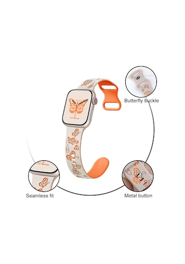 iOs Watch Uyumlu Serisi İçin 4 40mm Renkli Kelebek Desenli 8 Şekilli Toka Silikon Saat Bandı Starlight㪶ꞁ