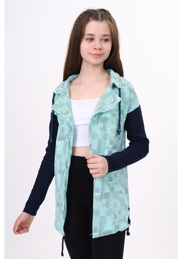 Toontoy Kız Çocuk Komple Baskılı Hırka Su Yeşili