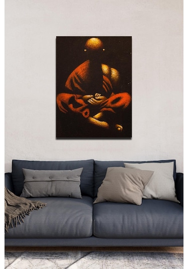 Meditasyon Halindeki Buda Kırmızı Ve Altın Tonlarda Tuval Tablo-115