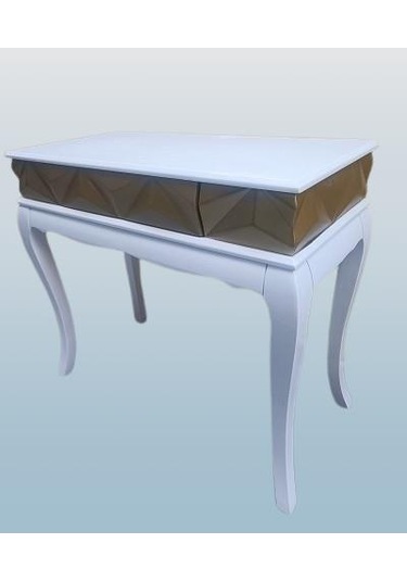 Dresuar Piramit Model 90521 Gold Beyaz Uyum Lükens Kayın Ayak El Yapım Beyaz