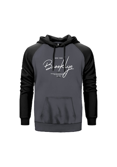 Newyork Brooklyn U.S.A Gri Reglan Kol Unisex Sweat Hoodie Gri