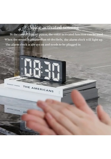 Led Çalar Saat Elektronik Öğrenci Dijital Saat Ses Kontrolü Çift Erteleme Black