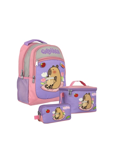 Capybara Kız Çocuk - Mor - Pembe İlkokul Üçlü Çanta Seti - Setcpb5233a Çok Renkli