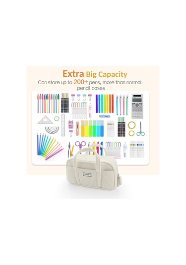 5 Bölmeli Büyük Kalem Kutusu, Fermuarlı Yumuşak Kadife Kalem Kutusu Düzenleyici, Genç Kızlar İçin Sevimli Ve Estetik Okul Malzemeleri - Bej Th