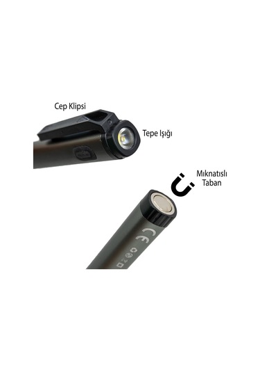 Rox 0231 Alüminyum Kalem Tip Mıknatıslı Şarjlı Fener 400 Lümen Siyah