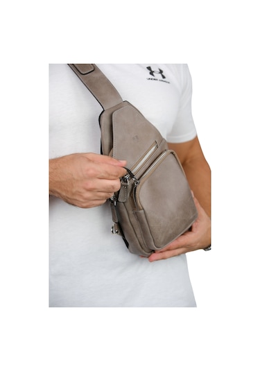 Mft Leather Hakiki Deri Unisex Çapraz Çanta Baggy 6981 Tiguan Gri