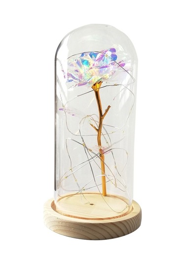 Dancemonkey Led Işıklı Cam Kapaklı Ahşap Tabanlı Gül, Sevgililer Günü Doğum Günü Düğün Hediyesi Çok Renkli Çok Renkli