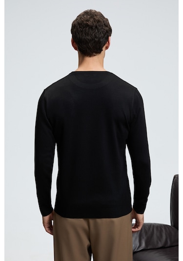 Grimelange VAREX Erkek Yuvarlak Yaka Basic Slim Fit Triko Siyah Kazak