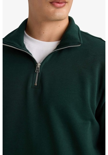 Defacto Regular Fit Dik Yaka Yarım Fermuarlı Basic Düz Sweatshirt X7405az25augn852 Yeşil