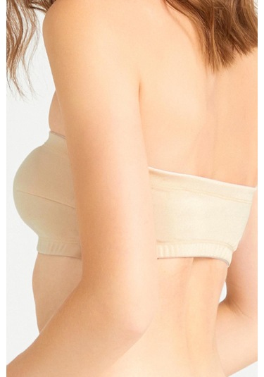 Bej Straplez Crop Top Büstiyer Bej