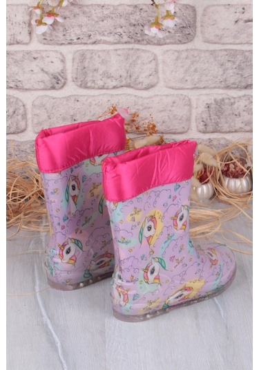 Fort 7061 Pembe Uniko Figürlü İçi Peluşlu Su Geçirmez Kız Çocuk Kar Yağmur Çizmesi Pembe