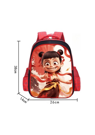 Zilinn Nezha Kırmızı Yeni Model İlkokul Çantası 1-3. Sınıf Çocuklar İçin Çizgi Film Karakterli Sırt Çantası, Sırt Çantası, Okul Çantası, Çocuk Çantası Desenli