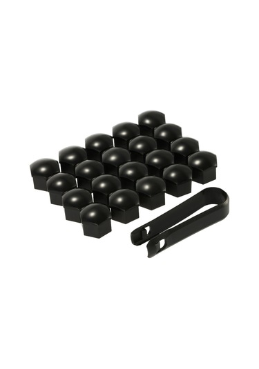 Neevoyu Vw Audi Araç Jant Somun Kapakları 20 Adet + Çıkarma Aracı - 17mm İç Çap 15mm Yükseklik Siyah Plastik Koruyucu