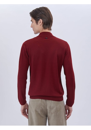 Kip Kırmızı Yarım Balıkçı Yaka Düz Örgü Yün Karışımlı Triko Çok Renkli